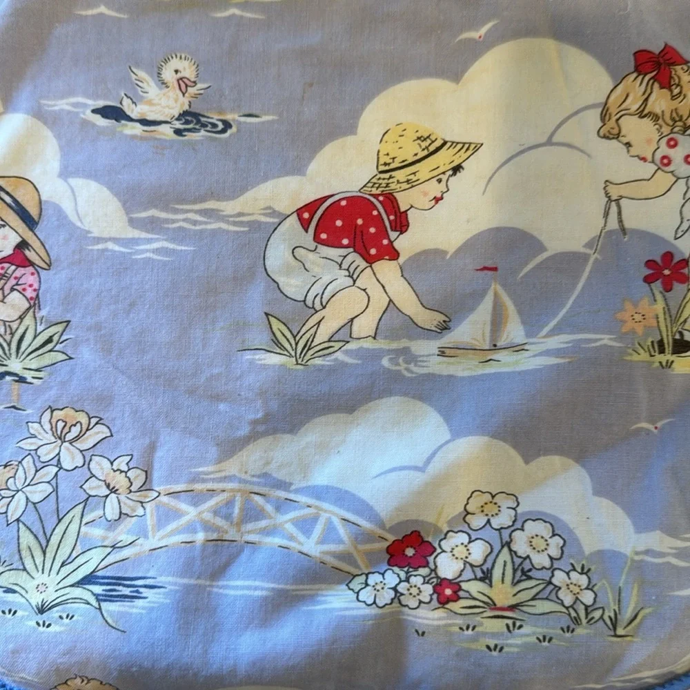 Adorable vintage beach print bib with terry backing